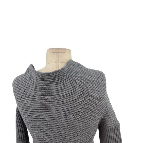 JOSEPH Off the Shoulder Asymmetric Ribbed Sweater Wool Gray Size XS - Picture 8 of 13